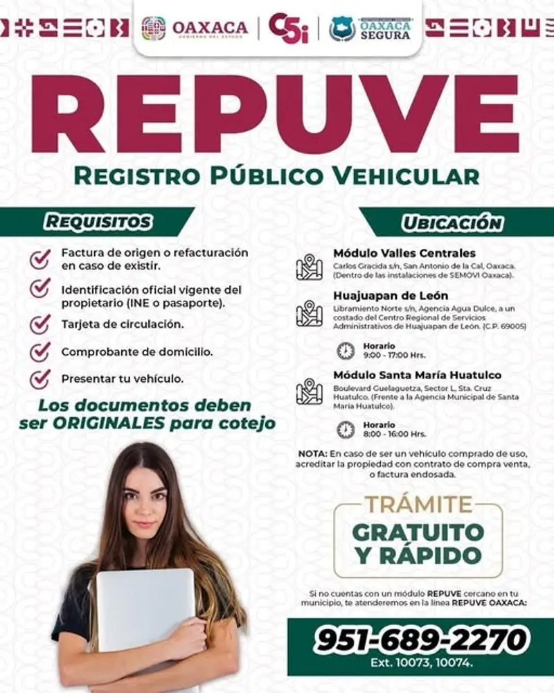 Información del Registro Público Vehicular REPUVE en Oaxaca